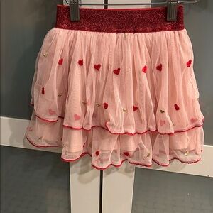Mini Boden Pink Tulle Skirt with Red and Gold Hearts
